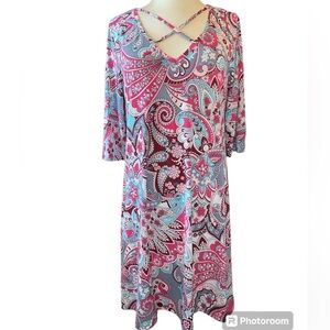 Jules & James dress elbow length sleeves deep V-neckline paisley print Sz large